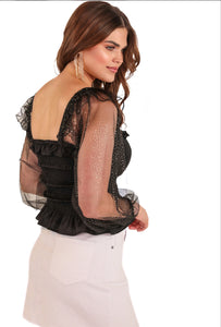 Delaynie Smocked Top in Black/Gold