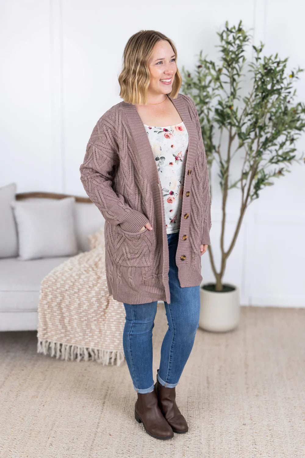 Button Sweater Cardigan - Light Mocha