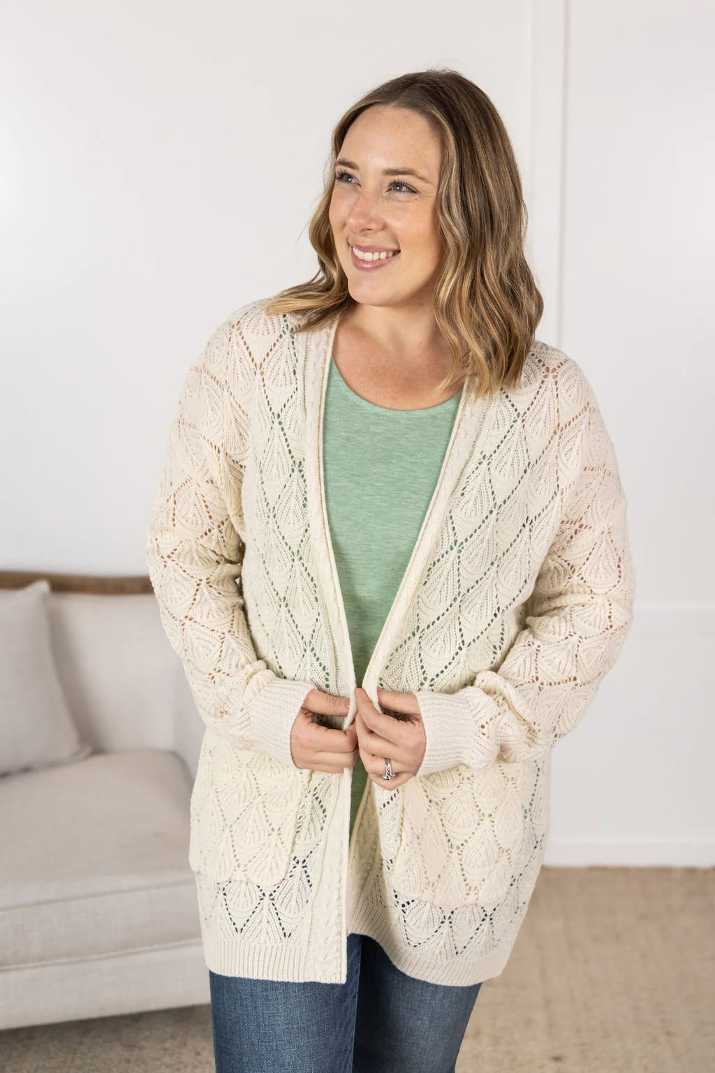 Open Knit Cardigan - Ivory