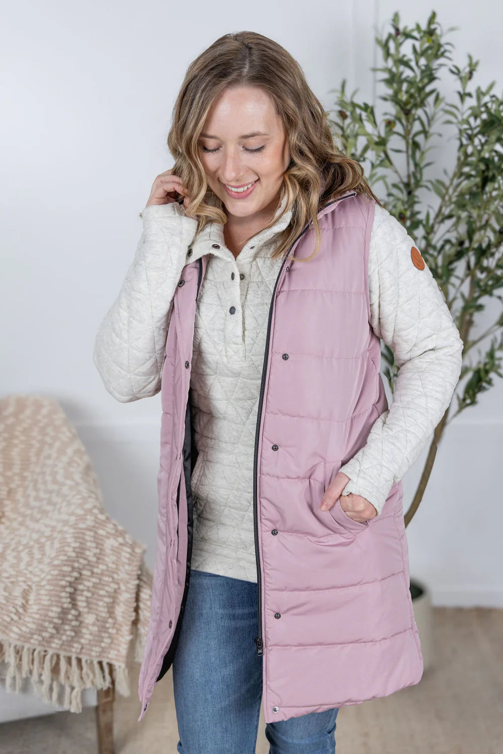 Harlow Long Vest - Blush