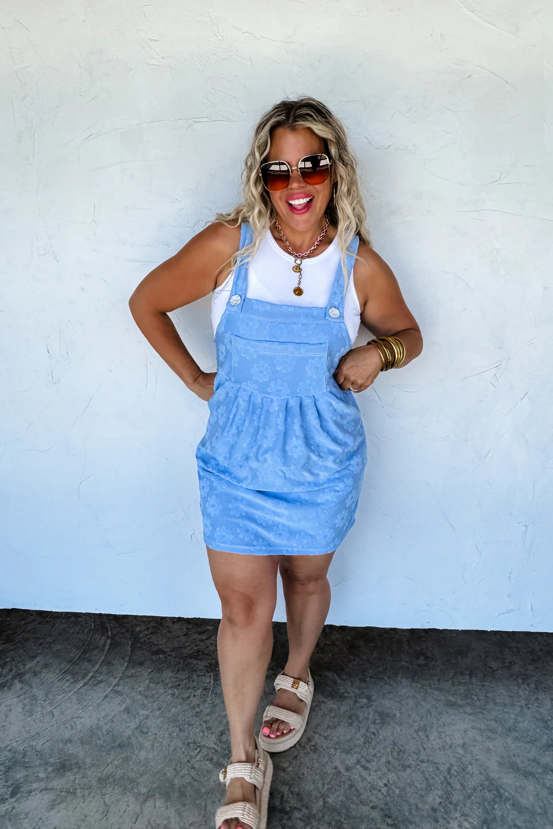Sunshine & Daisies Overall Dress in Blue