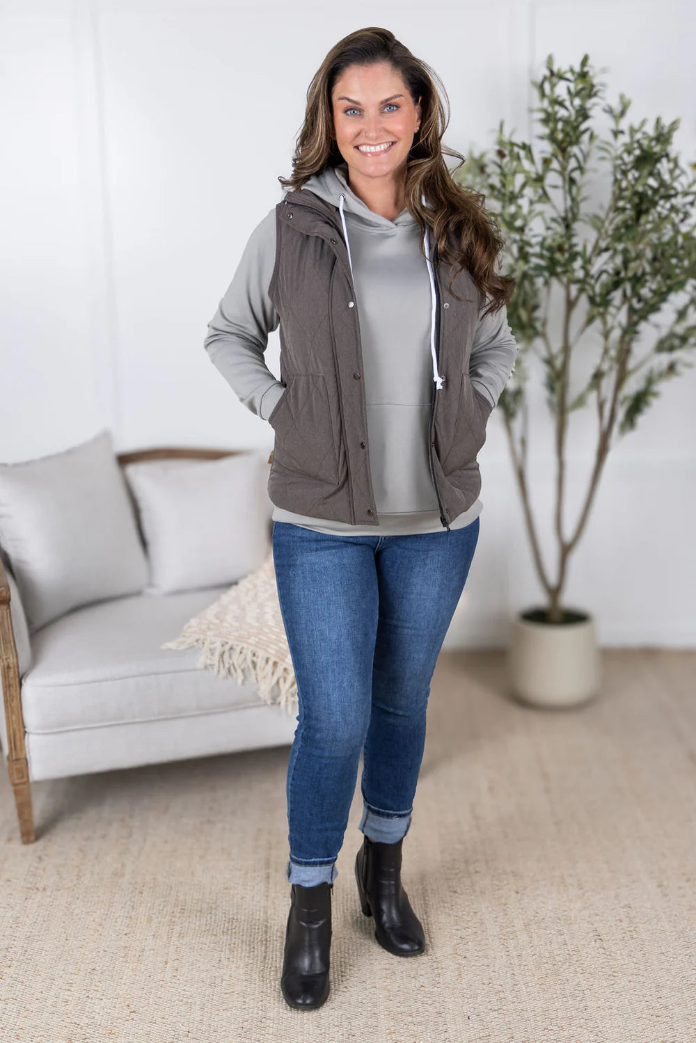 Remy Zip Up Vest - Charcoal