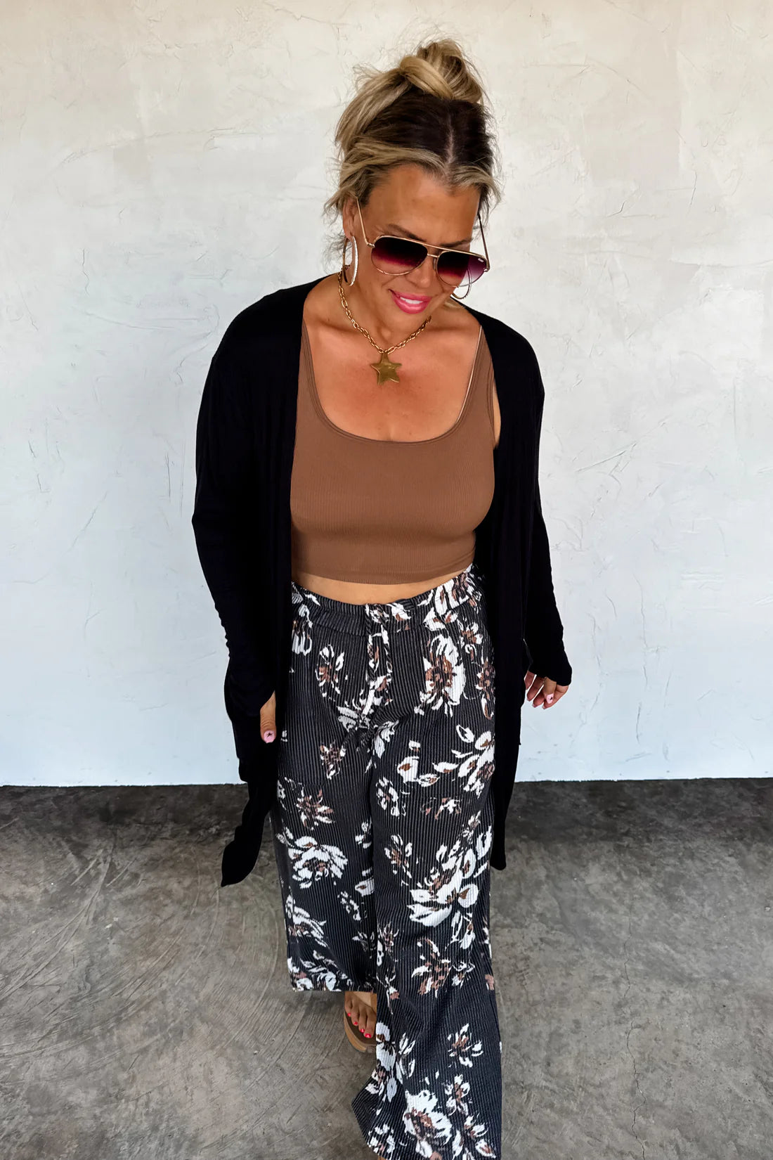 Haddie Floral Wide Leg Pants in Black