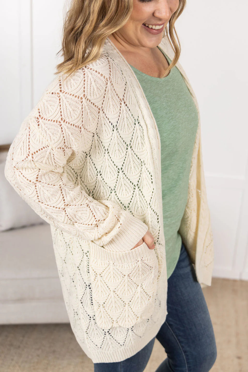 Open Knit Cardigan - Ivory