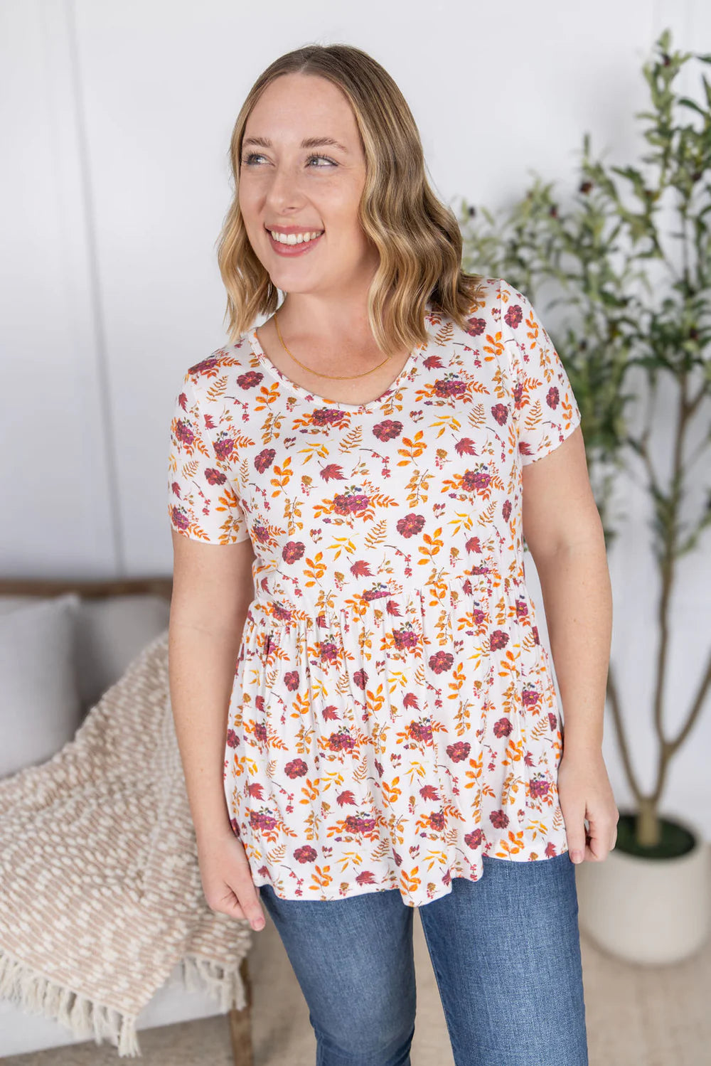 Sarah Ruffle Short Sleeve - Autumn Floral