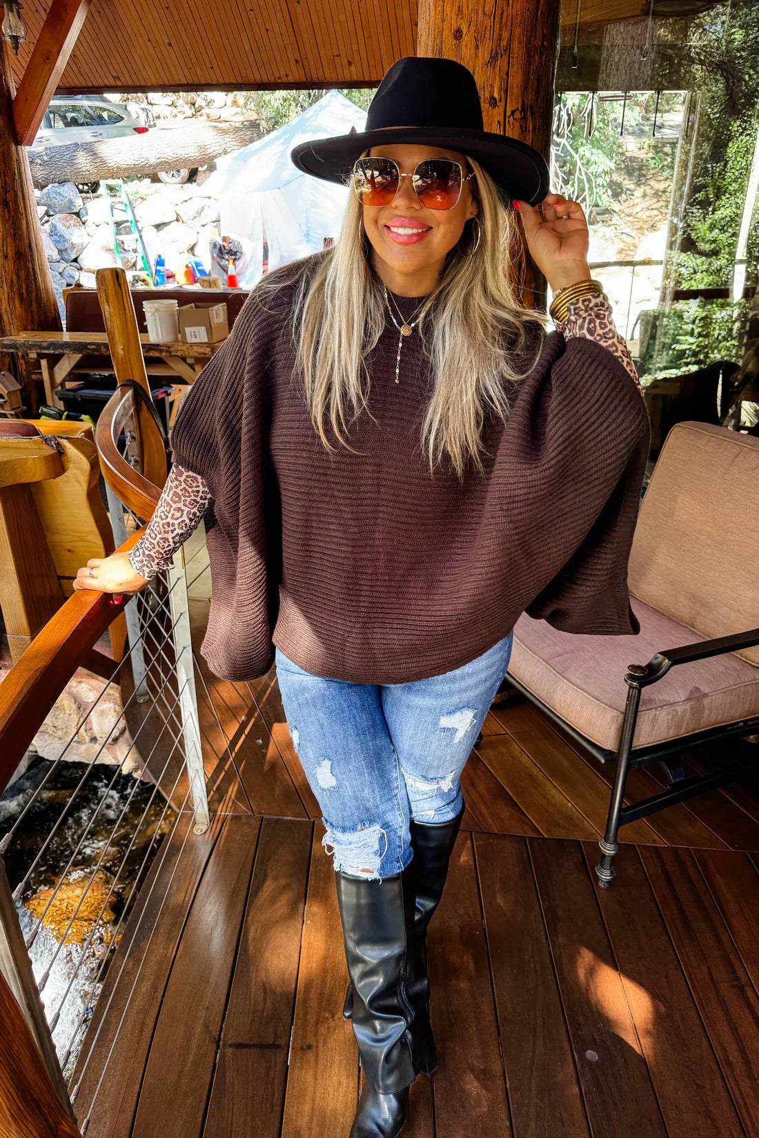 Meg Pullover Poncho in Brown