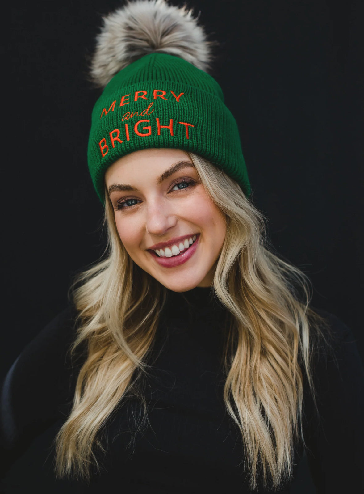 Green Merry & Bright Pom Beanie