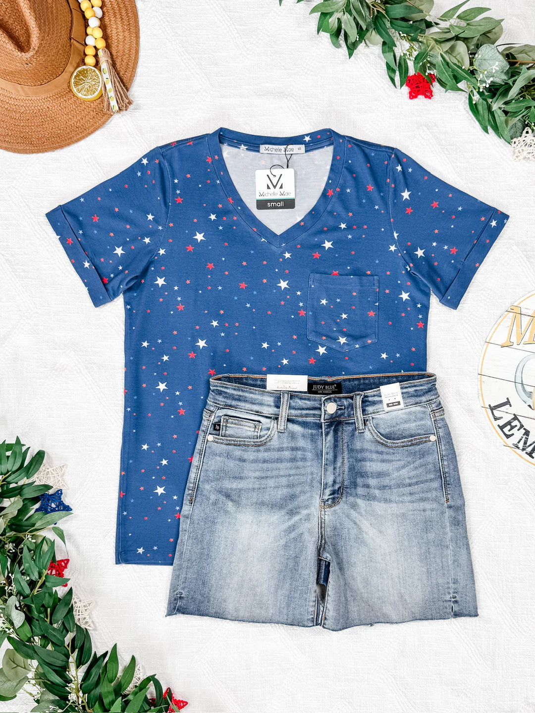 Sophie Pocket Tee - Blue Liberty Stars