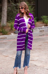 Amber Lightweight Striped Cardigan in Purple