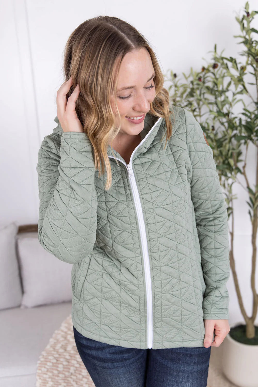 Geometric Fullzip Hoodie - Sage
