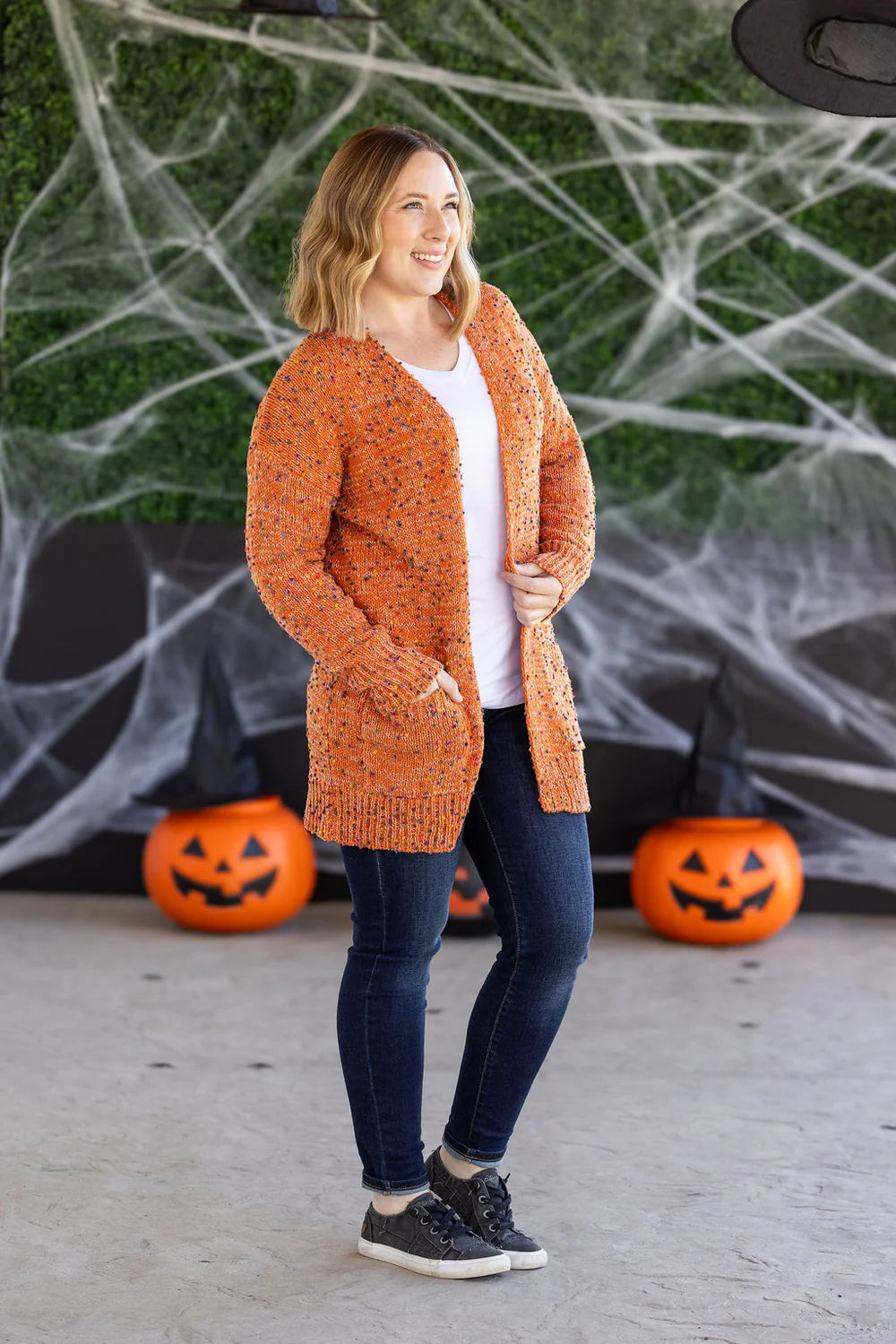 Carly Confetti Dot Cardigan - Pumpkin