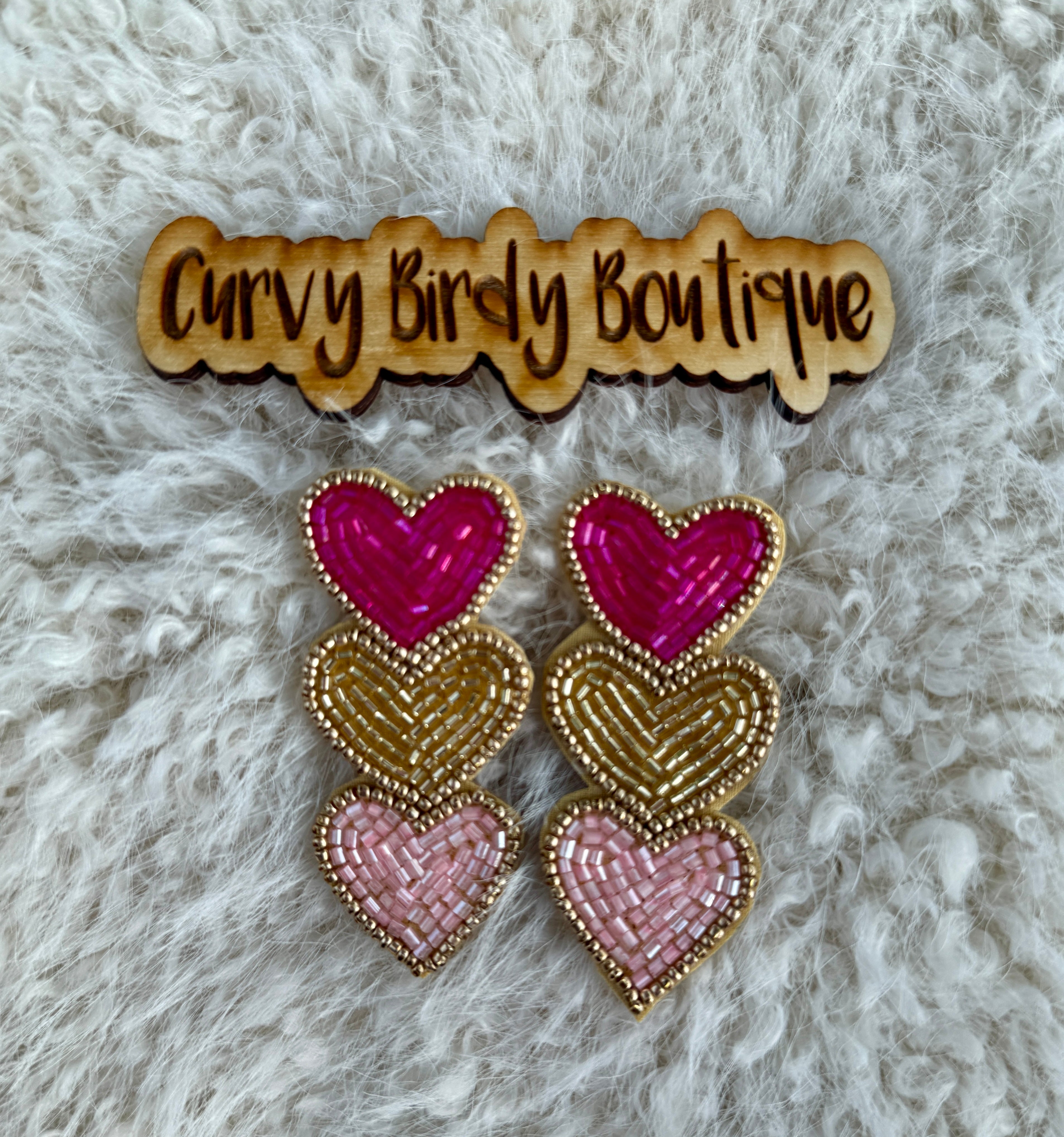 Triple Hearts Seed Bead Earrings