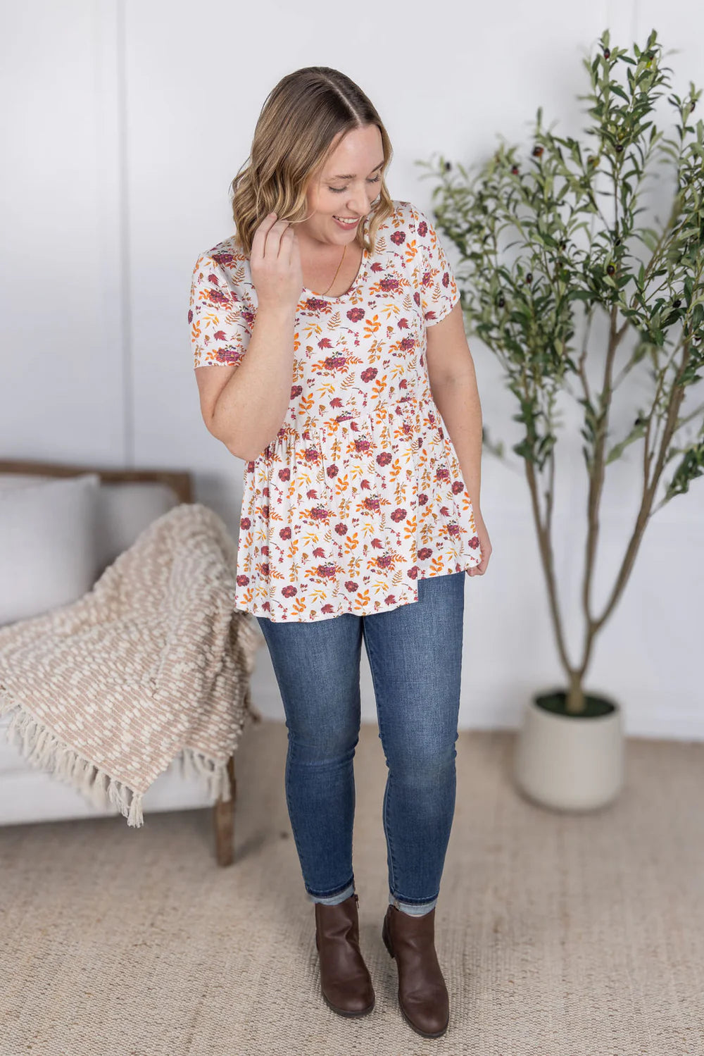 Sarah Ruffle Short Sleeve - Autumn Floral