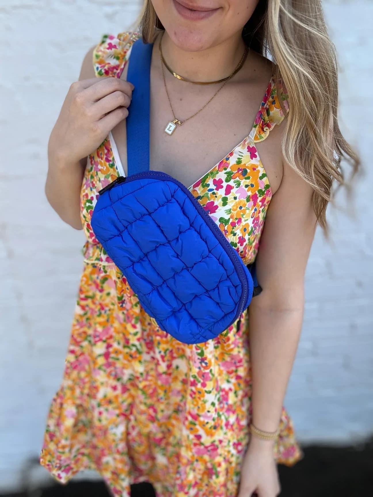 Quilted Belt Bag in Blue