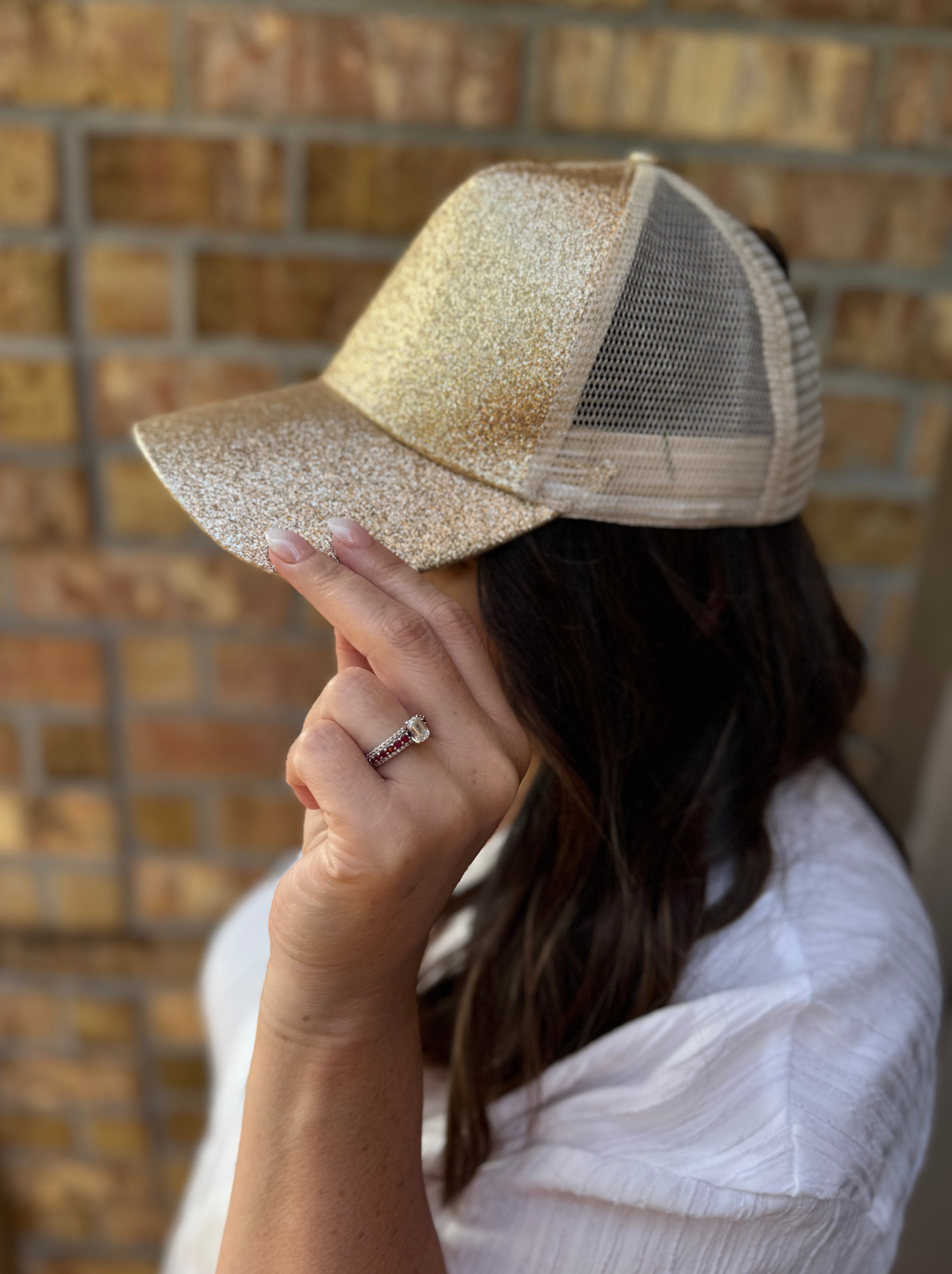 Gold Shimmer Ponytail Hat