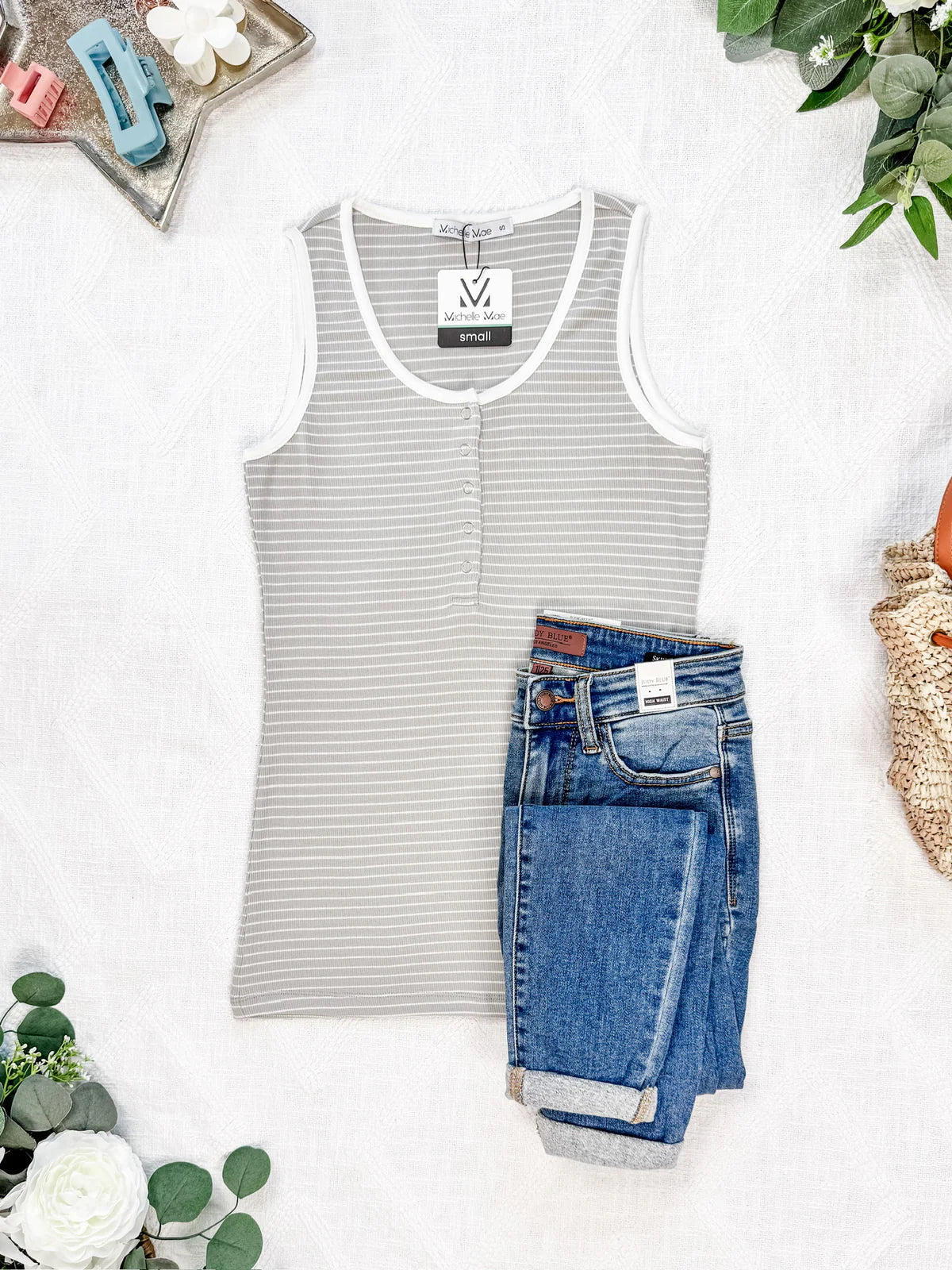 Shiloh Button Snap Tank - Grey