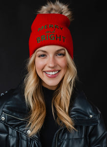 Red Merry & Bright Pom Beanie