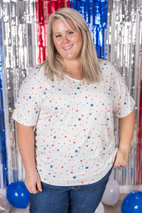 Chloe Cozy Tee - White Liberty Stars