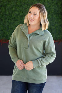 Jesse Vintage Wash Snap Pullover - Olive