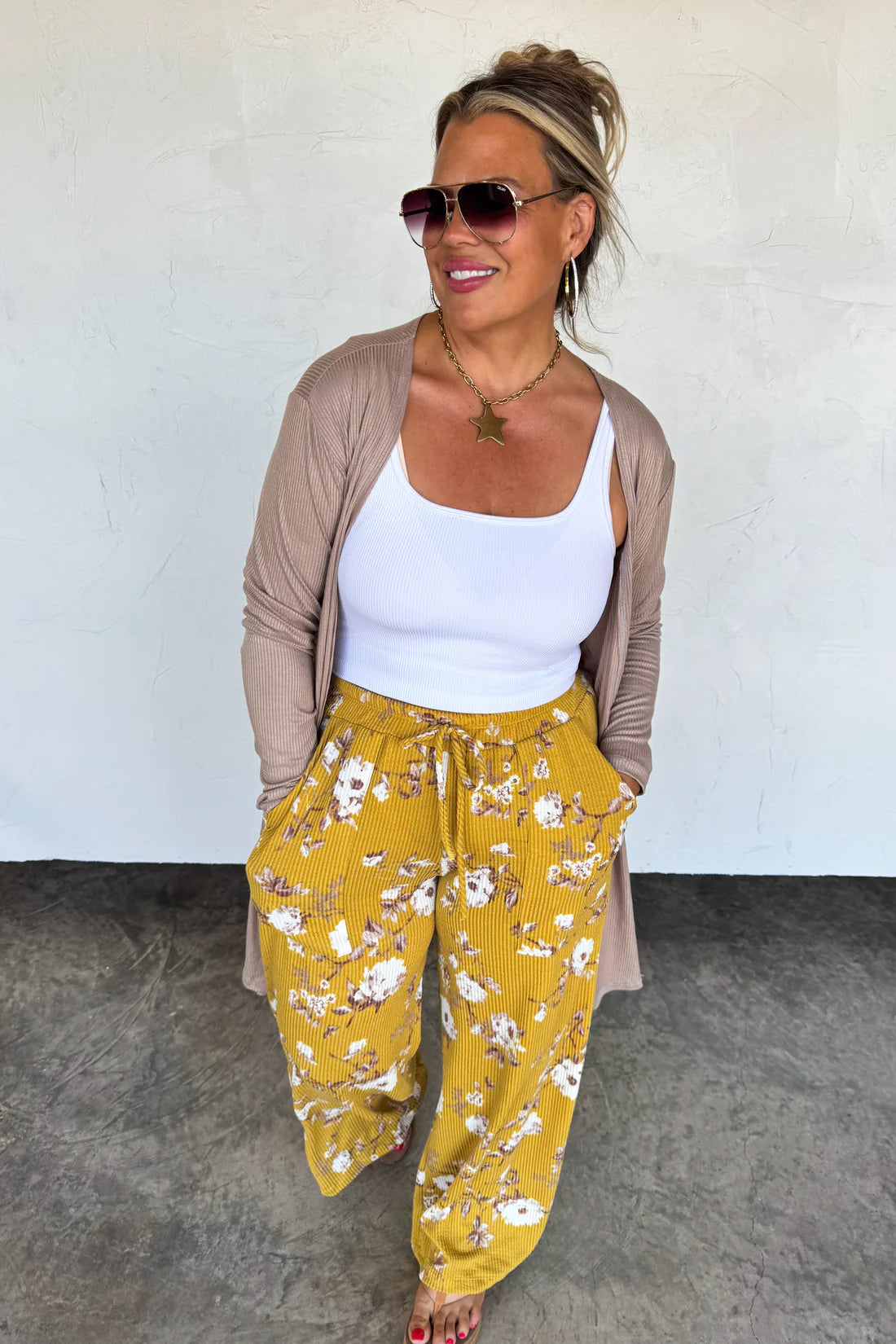 Haddie Floral Wide Leg Pants in Mustard