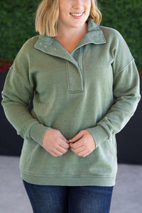 Jesse Vintage Wash Snap Pullover - Olive