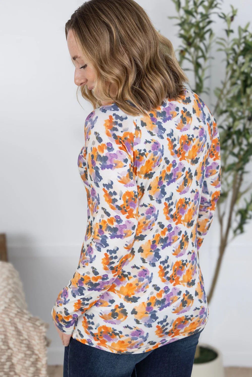 Blair Long Sleeve Top - Autumn Purple Abstract