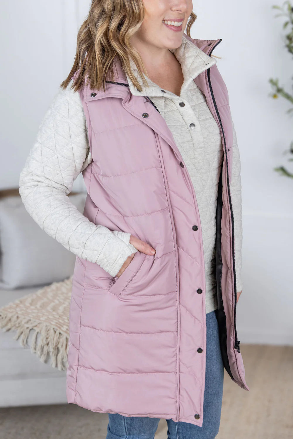 Harlow Long Vest - Blush