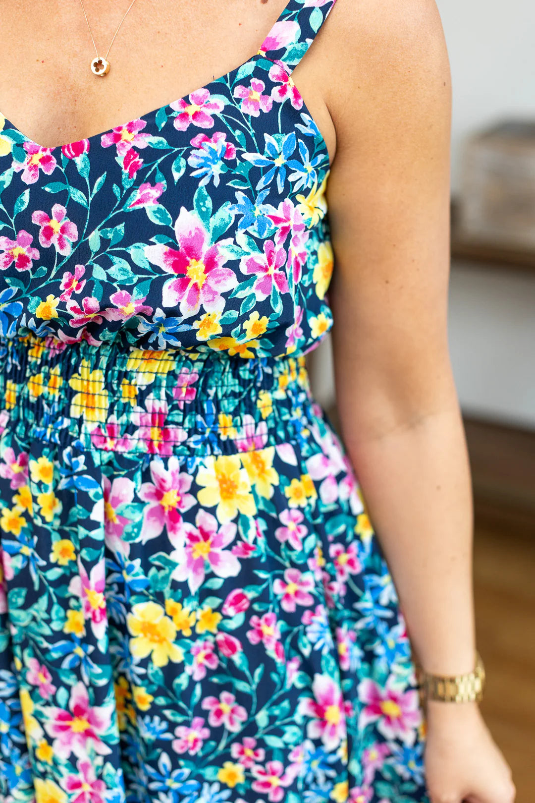 Cassidy Midi Dress - Navy and Yellow Floral