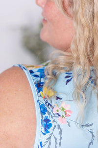 Luxe Crew Tank - Light Blue Floral Bliss