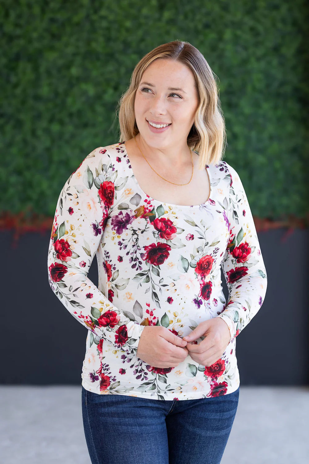 Alyssa Long Sleeve Top - Burgundy Bloom