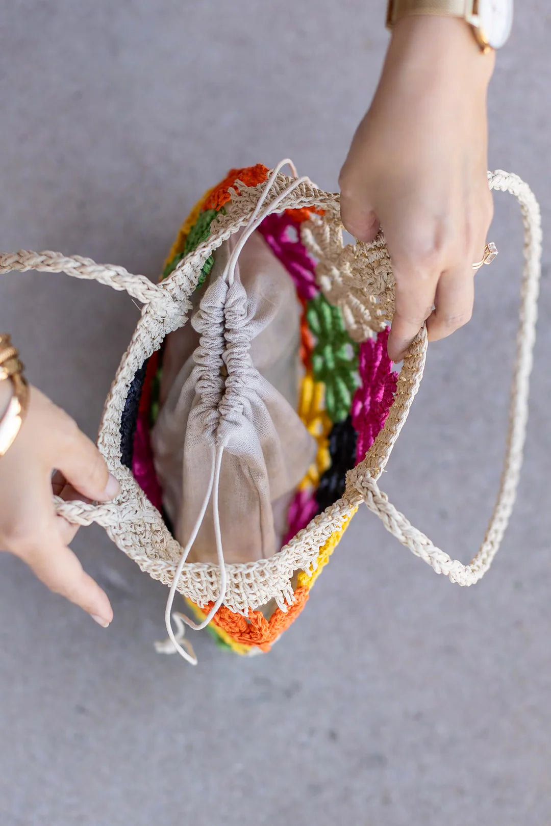 Floral Cinch Bag - Multi Colored