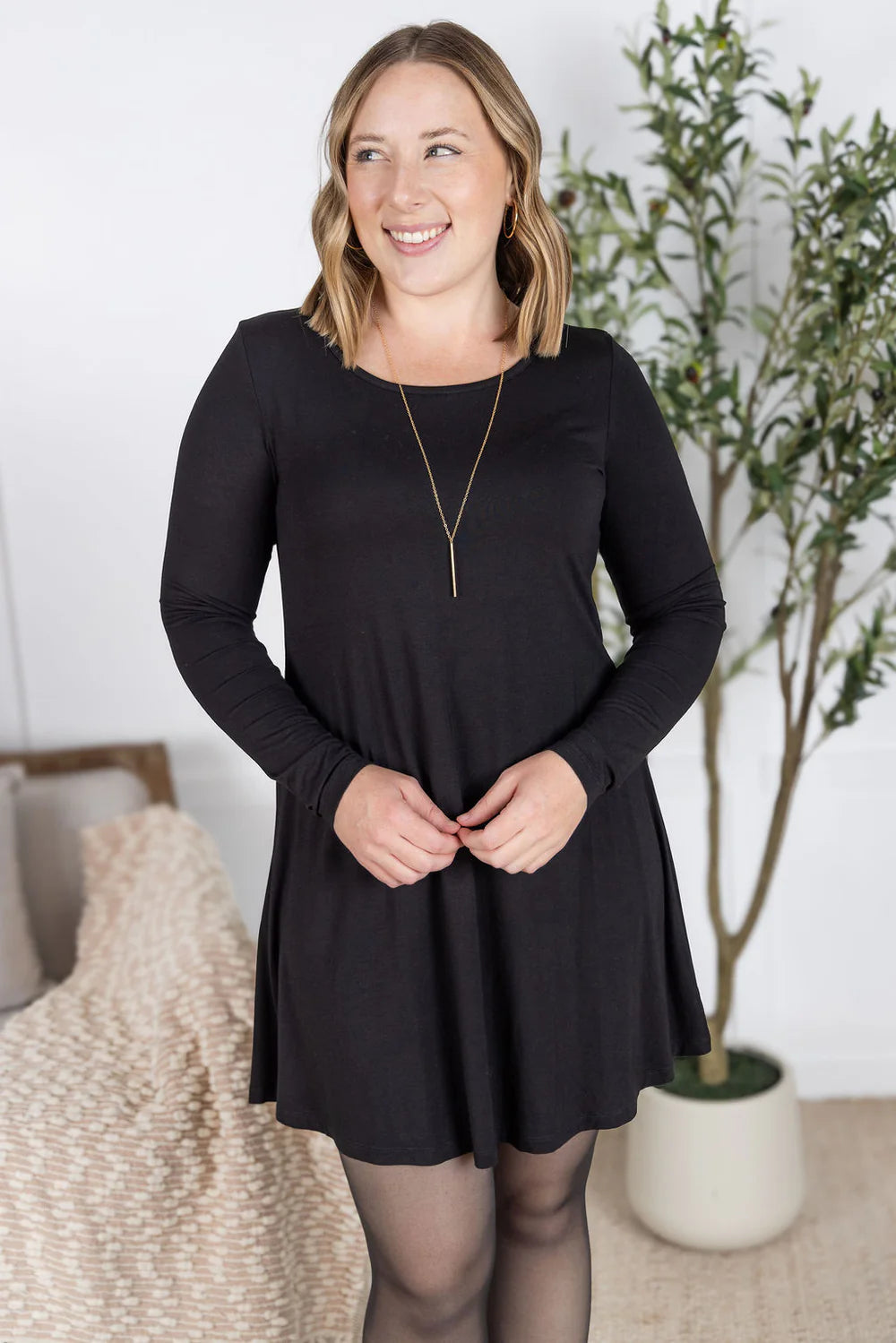 Savannah Bamboo Swing Dress - Black