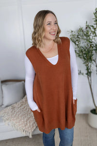 Tunic Sweater Vest - Rust