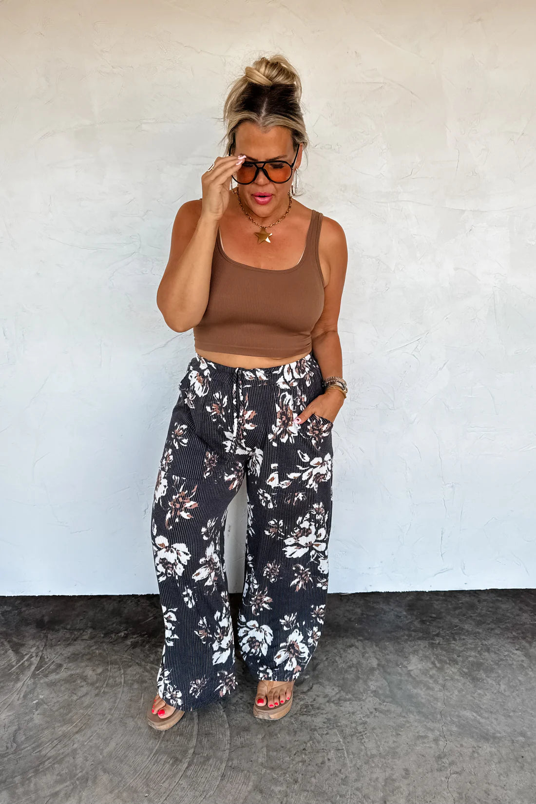 Haddie Floral Wide Leg Pants in Black