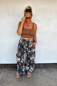 Haddie Floral Wide Leg Pants in Black