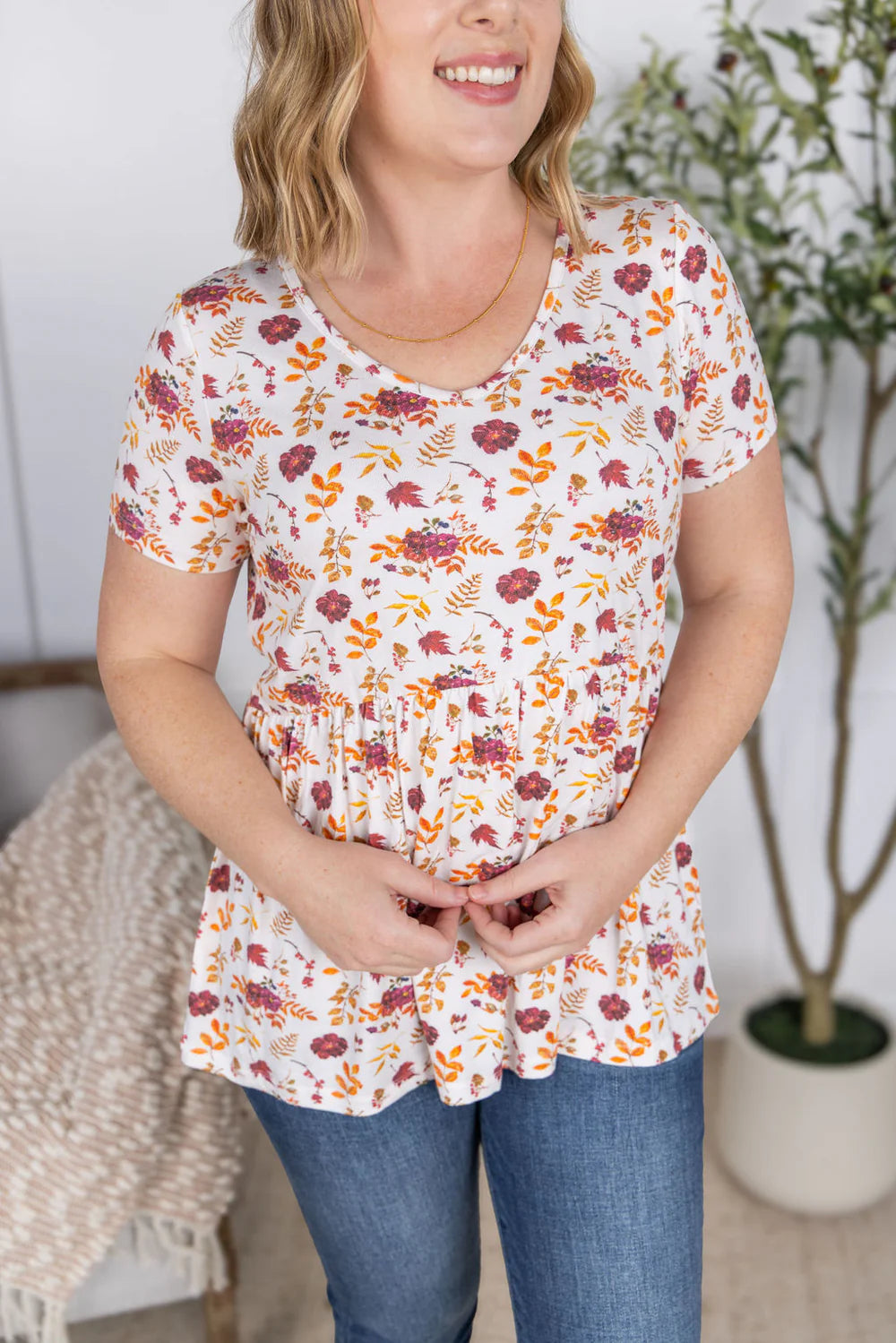 Sarah Ruffle Short Sleeve - Autumn Floral