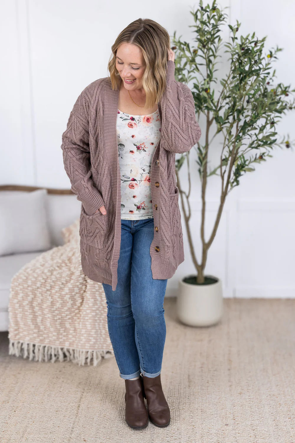 Button Sweater Cardigan - Light Mocha