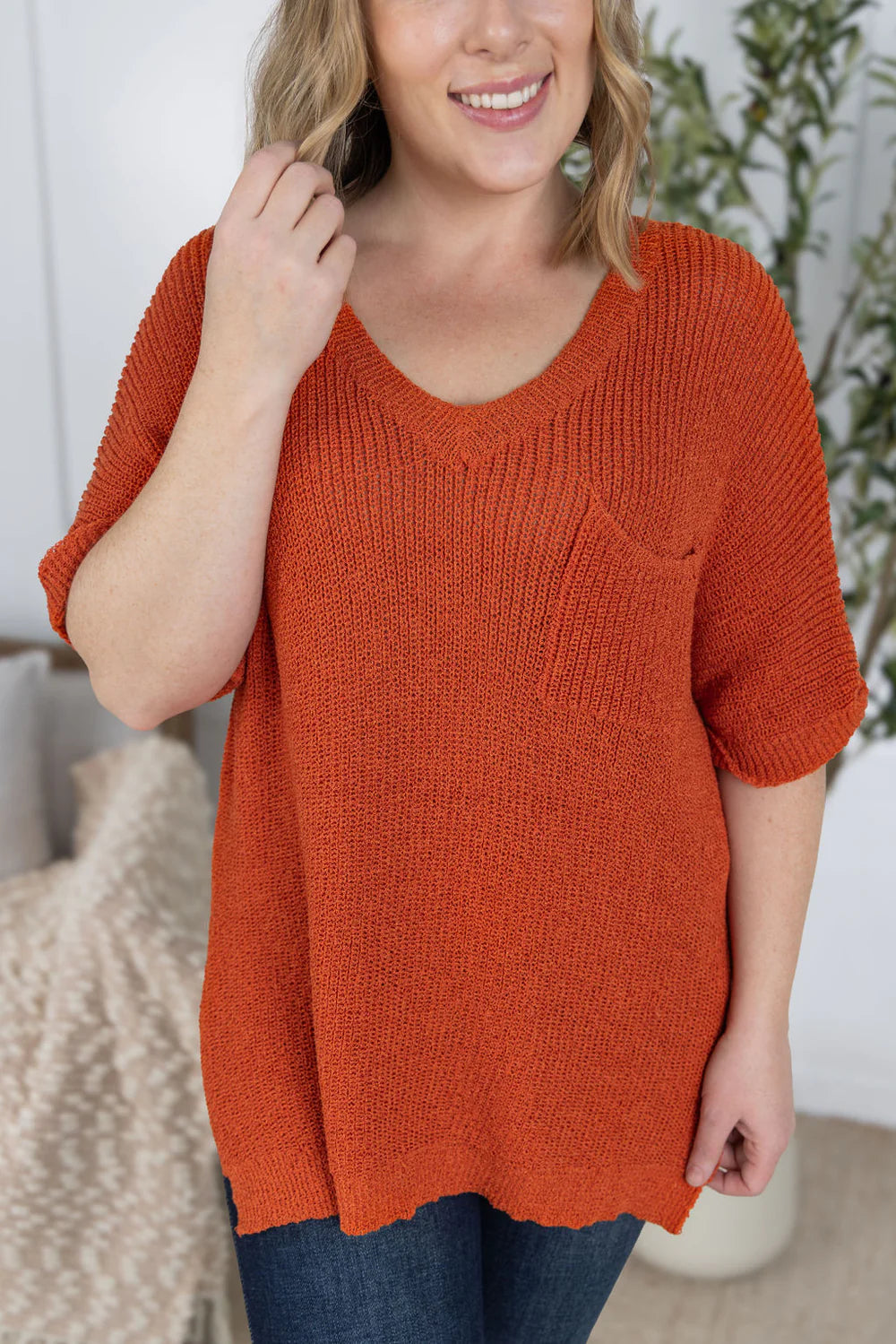 Annie Open Knit Top - Pumpkin