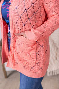 Open Knit Cardigan - Coral