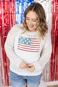 USA Sequin Flag Open Knit Pullover