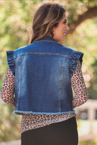 Jordan Ruffle Denim Vest- Dark Denim