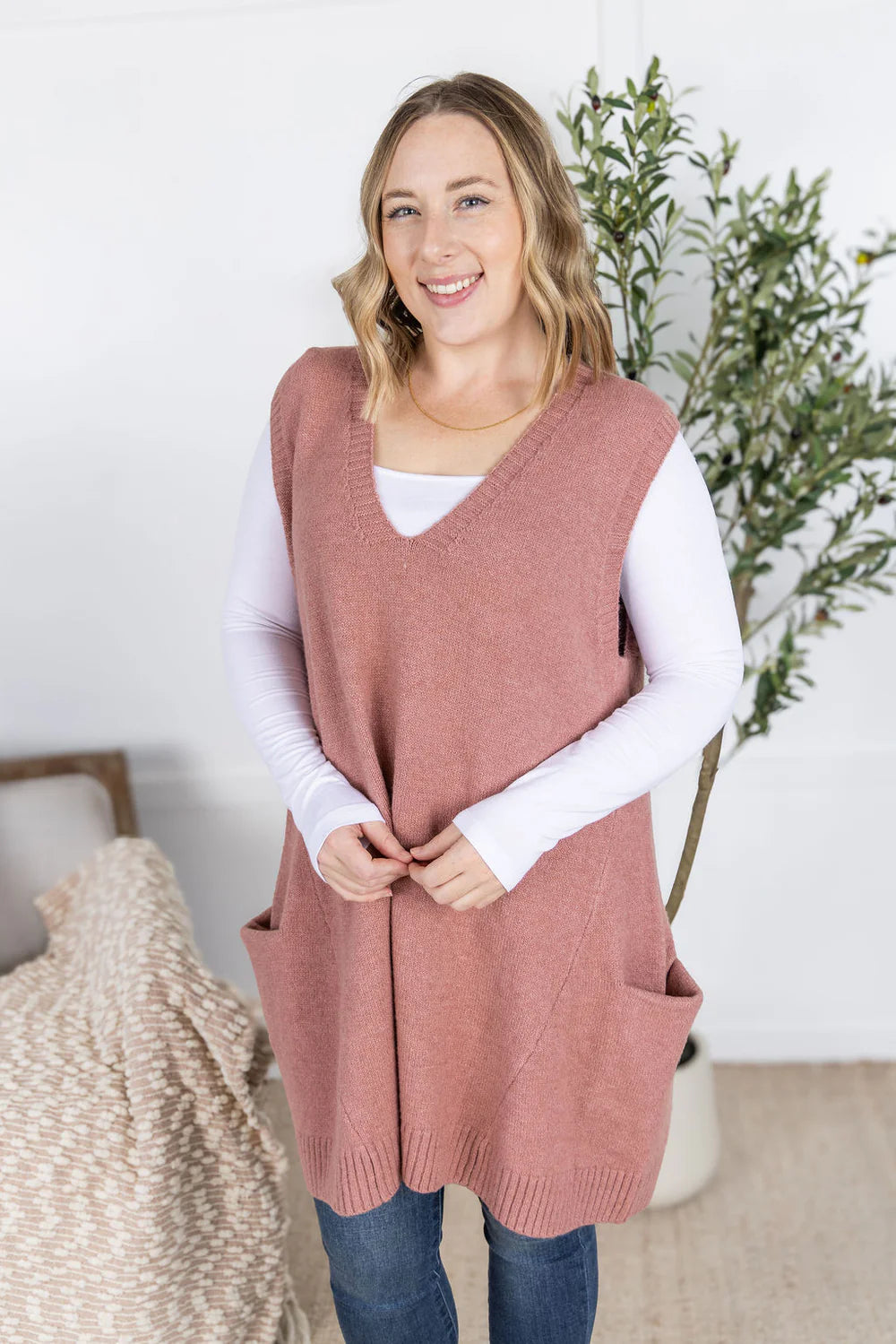 Tunic Sweater Vest - Rose