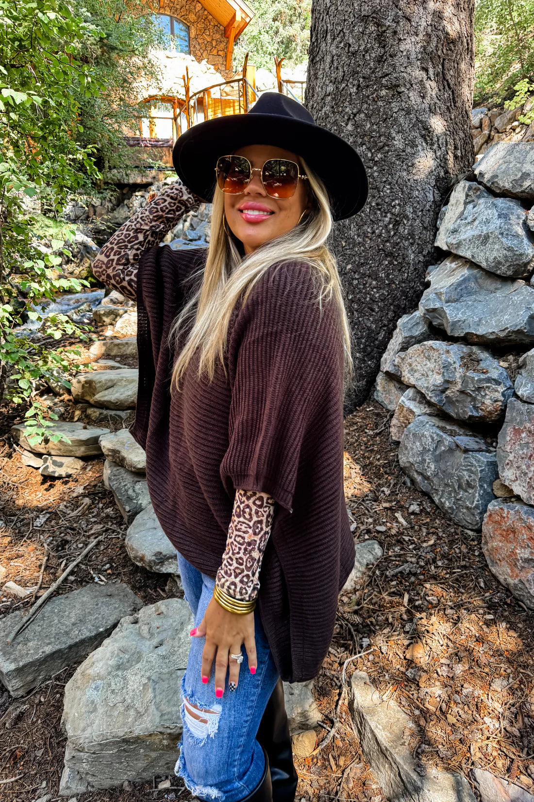 Meg Pullover Poncho in Brown