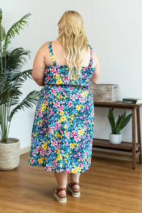Cassidy Midi Dress - Navy and Yellow Floral