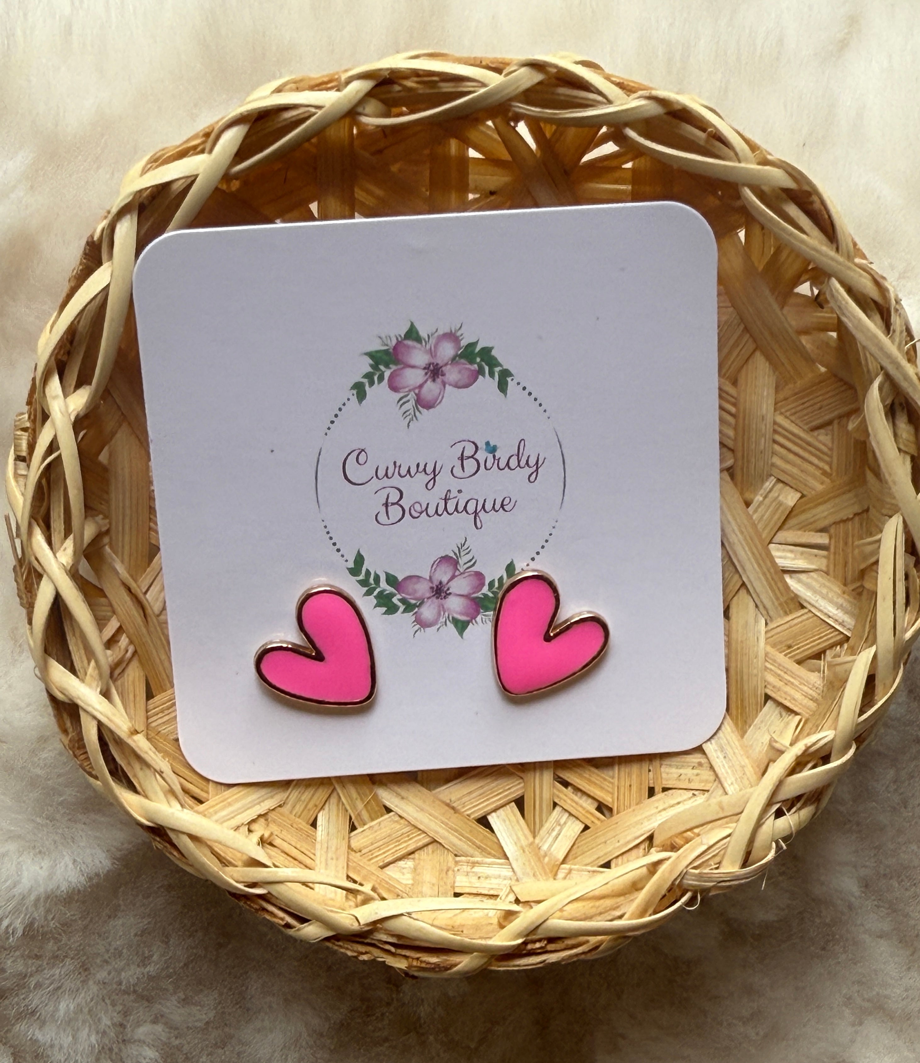 Dainty Heart Earrings in Pink