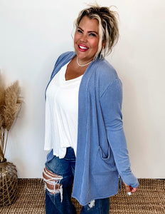 Reese Ribbed Cardigan in Vintage Blue