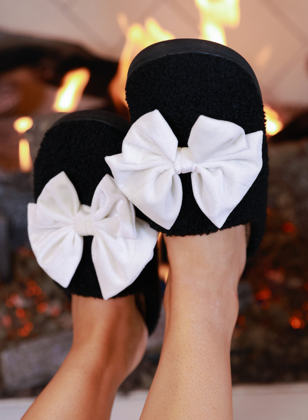 PREORDER-Cozy Bow Slippers- Black/White (Closing orders on Friday 9/19 @ 8 PM CST)