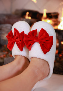 PREORDER-Cozy Bow Slippers- White/Red (Closing orders Friday 9/19 @ 8 PM CST)
