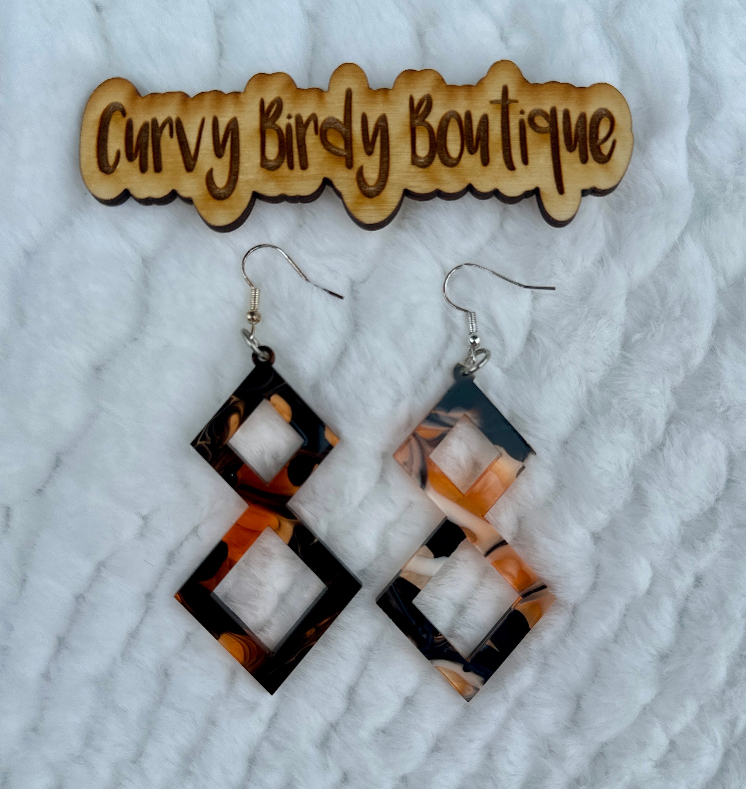 Black & Orange Cream Double Diamond Dangles