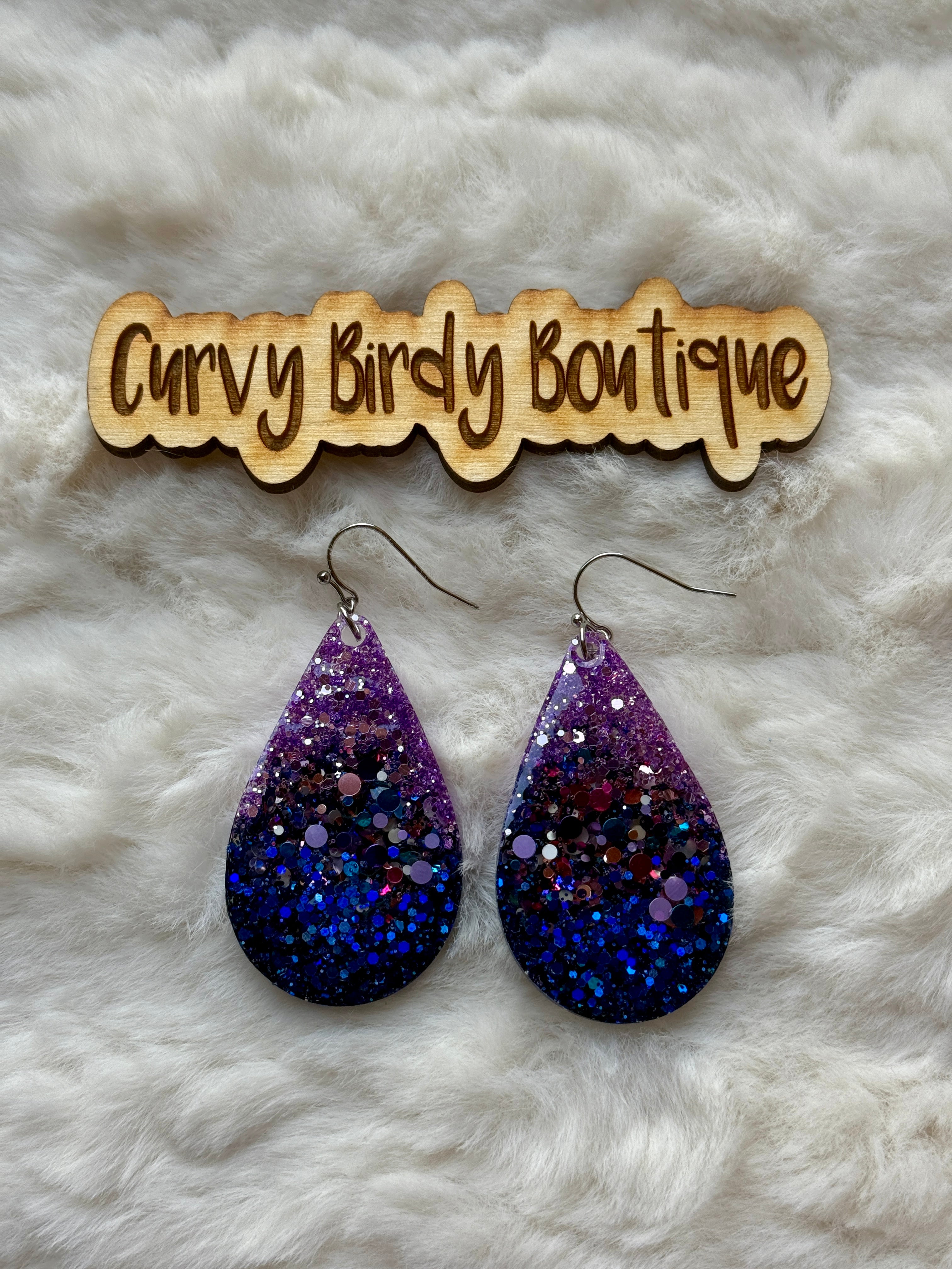 Sparkler Glitter Earrings in Blue/Purple - Hypoallergenic